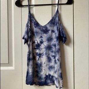 Blue and White Tie-dye Off the Shoulder Top